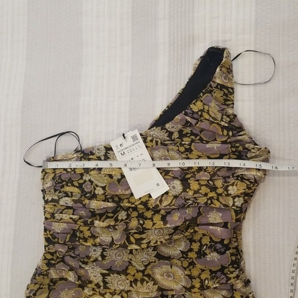 Zara Floral One Shoulder Mini Dress size M New With Tag - Picture 12 of 14